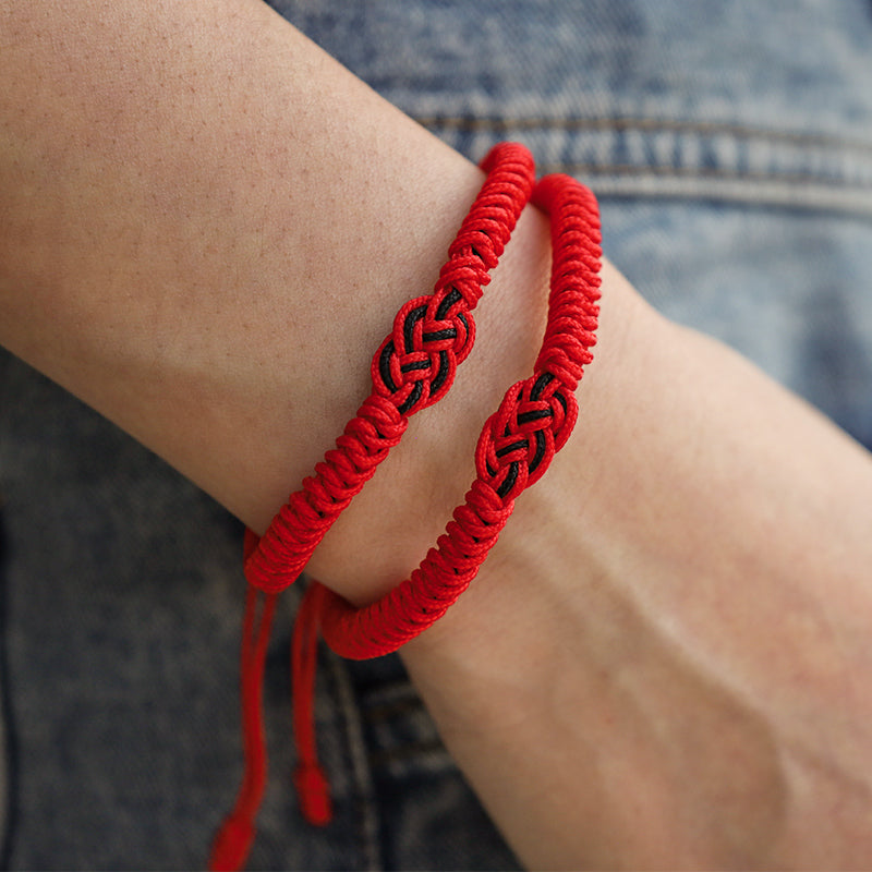 Wear FengShui 2Pcs Tibetan Luck Chinese Knot Protection String Bracelet