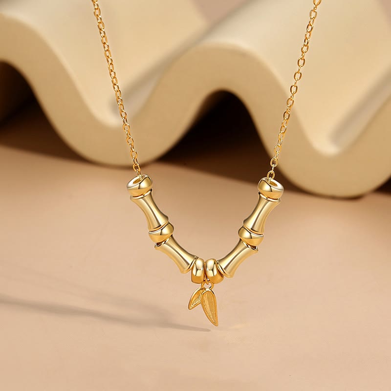 Wear FengShui Golden Bamboo Pattern Titanium Steel Wealth Necklace Pendant