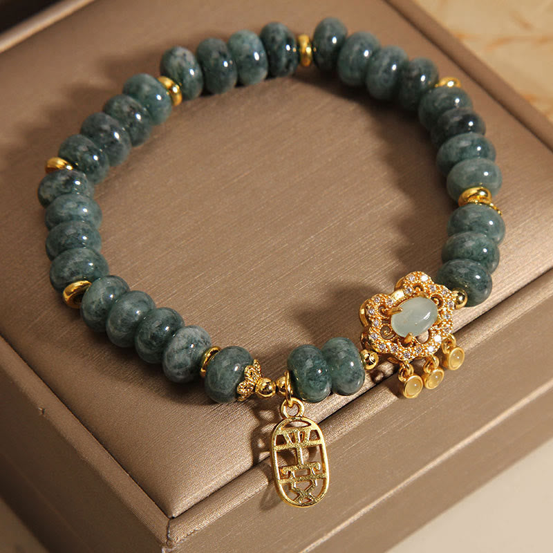 Wear FengShui Natural Jade Chinese Lock Charm Peace Luck Abundance Bracelet