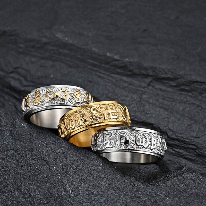 Wear FengShui Om Mani Padme Hum Balance Calm Titanium Steel Ring