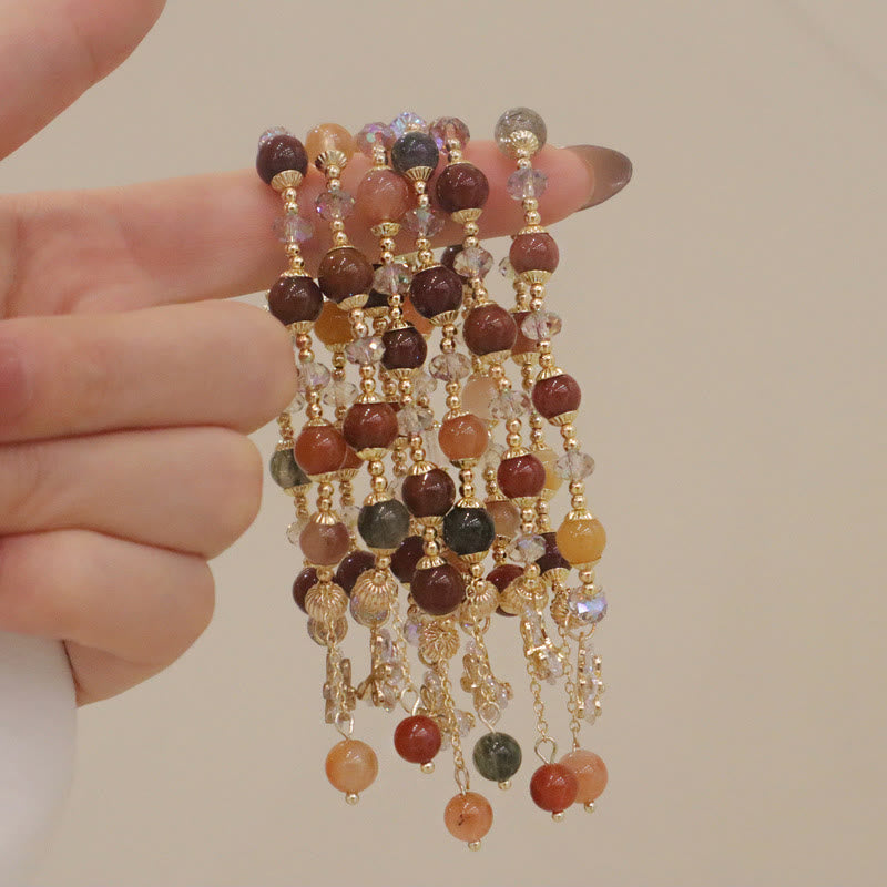 Wear FengShui Natural Fu Lu Shou Rainbow Crystal Rutilated Quartz Wealth Butterfly Charm Bracelet