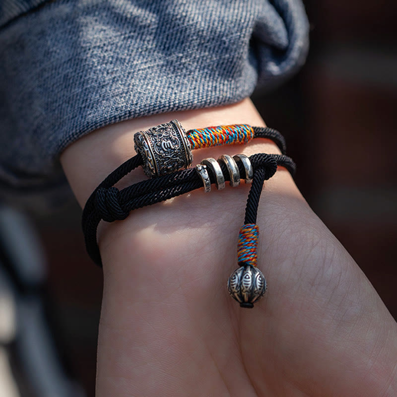 Wear FengShui Tibetan Om Mani Padme Hum Carved Amulet Double Wrap Bracelet