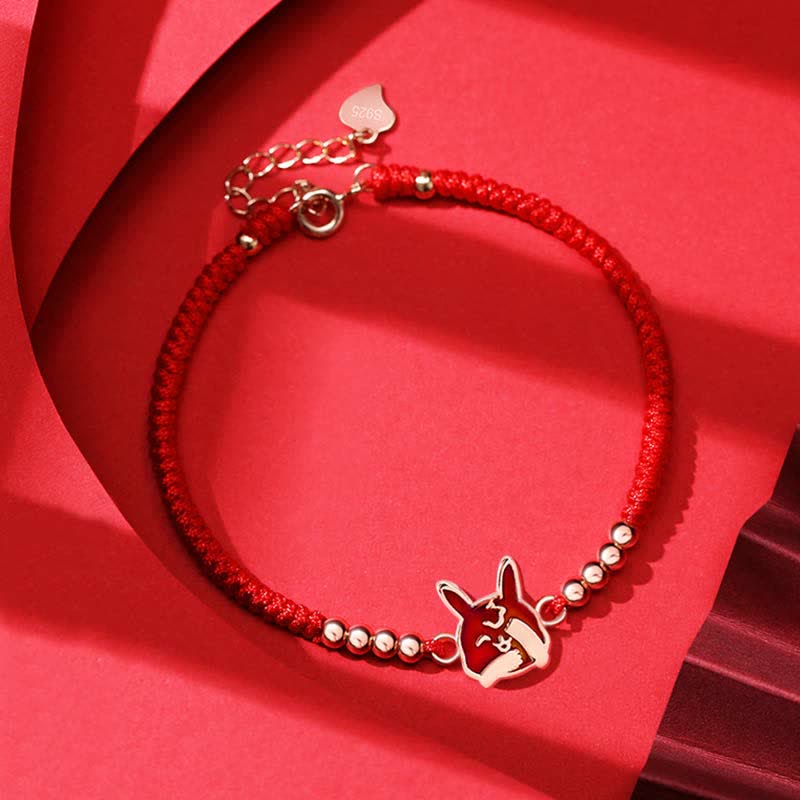 Wear FengShui 925 Sterling Silver Chinese Zodiac Luck Faith Discolor Red String Bracelet