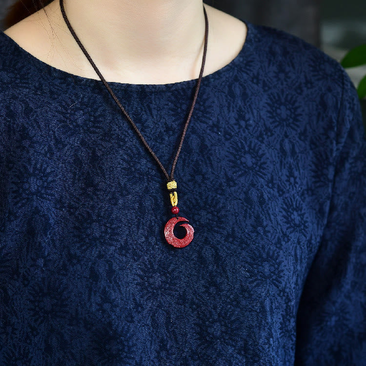 Wear FengShui One's Luck Improves Design Patern Natural Cinnabar Blessing Necklace Pendant