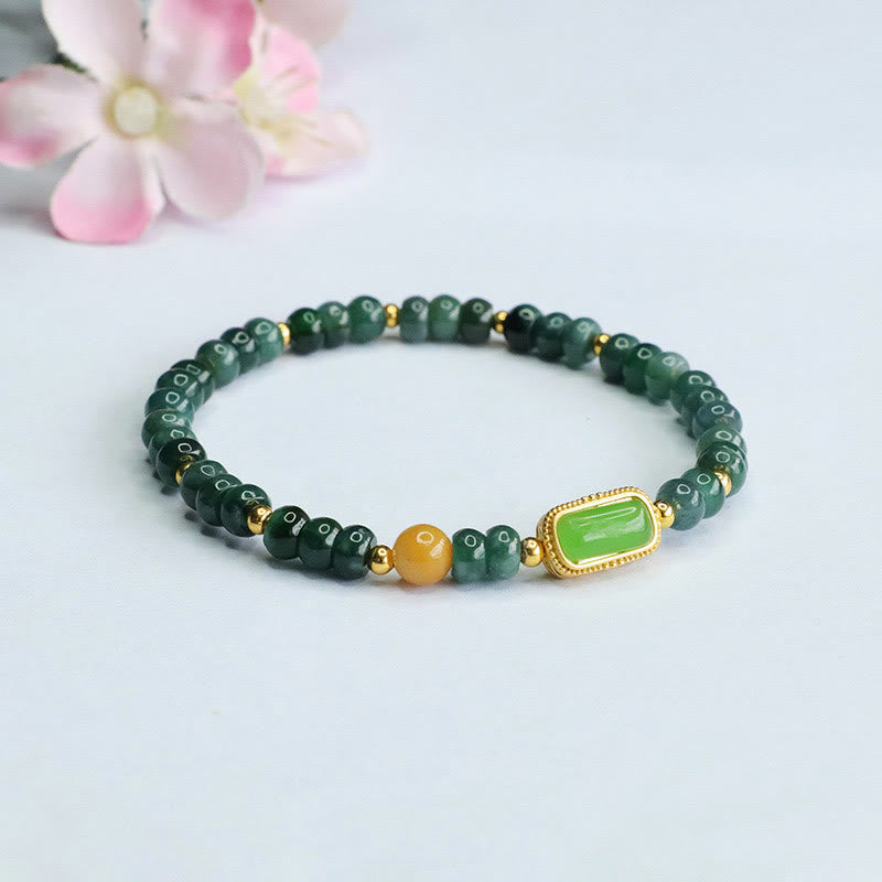 Wear FengShui Natural Green Jade Topaz Luck Bracelet