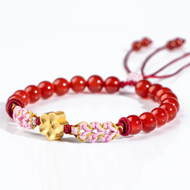 Wear FengShui 999 Sterling Silver Natural Red Agate Pink Crystal Cherry blossom Bracelet