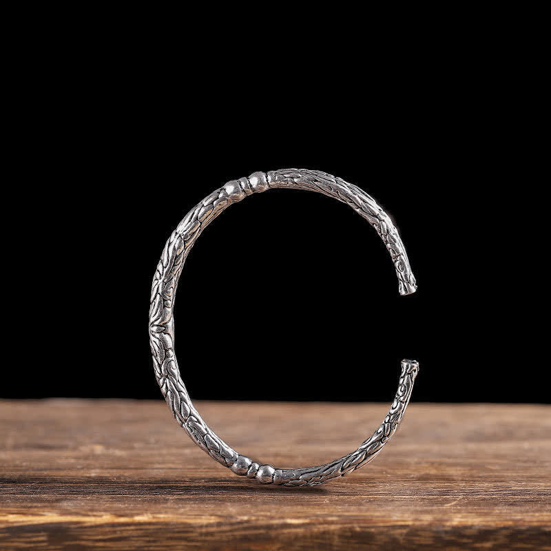 Wear FengShui Flower Dragon Pattern Engraved Balance Cuff Bracelet Bangle