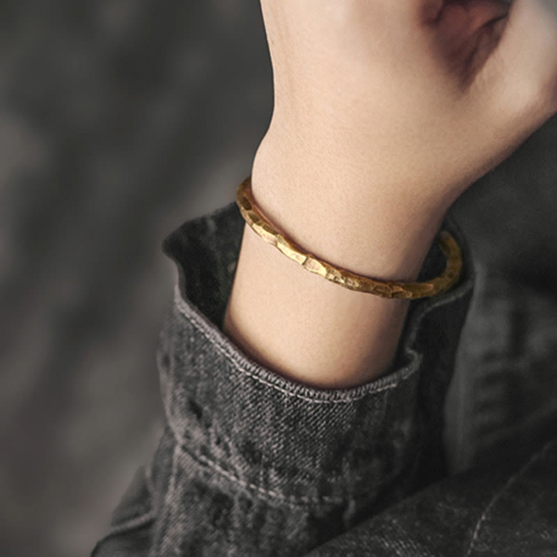 Wear FengShui Tibetan Bump Texture Copper Luck Cuff Bracelet Bangle