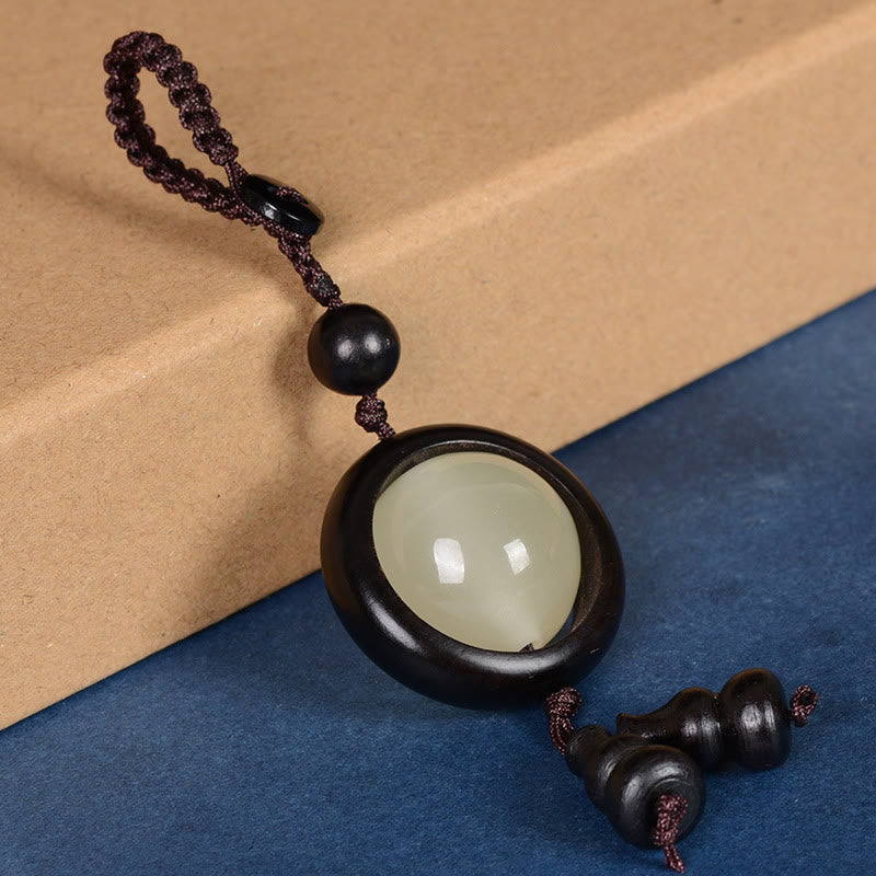 Wear FengShui Red Sandalwood Ebony Wood Green Sandalwood Luminous Lucky Bead Gourd Peace Key Chain