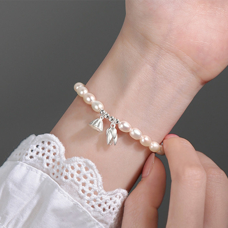 Wear FengShui 999 Sterling Silver Lotus Flower Pod Natural Pearl Healing Bracelet