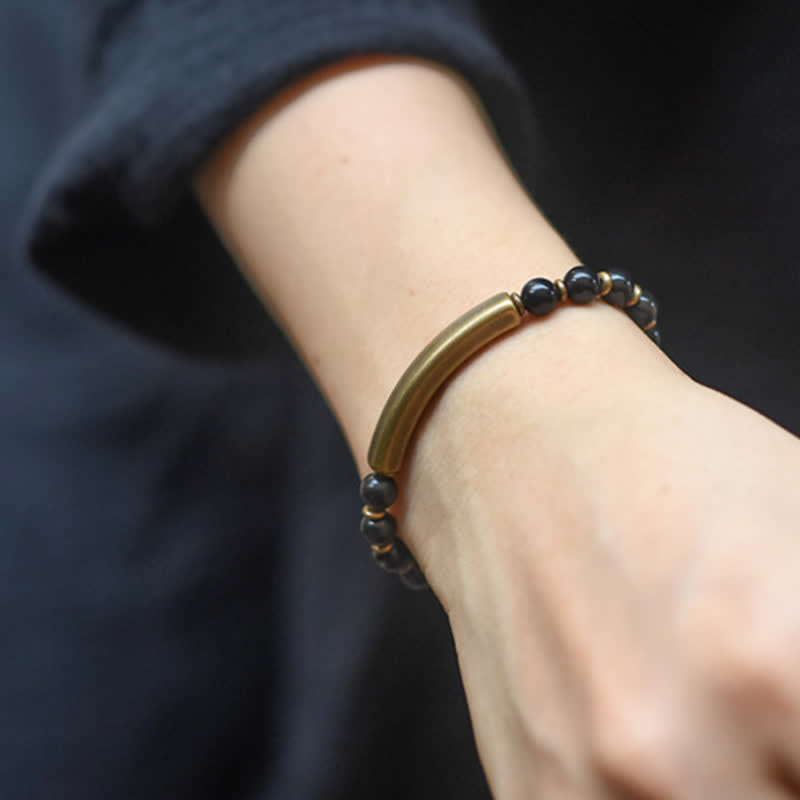 Wear FengShui Red Jasper Moss Agate Black Obsidian Crystal Copper Peace Couple Bracelet