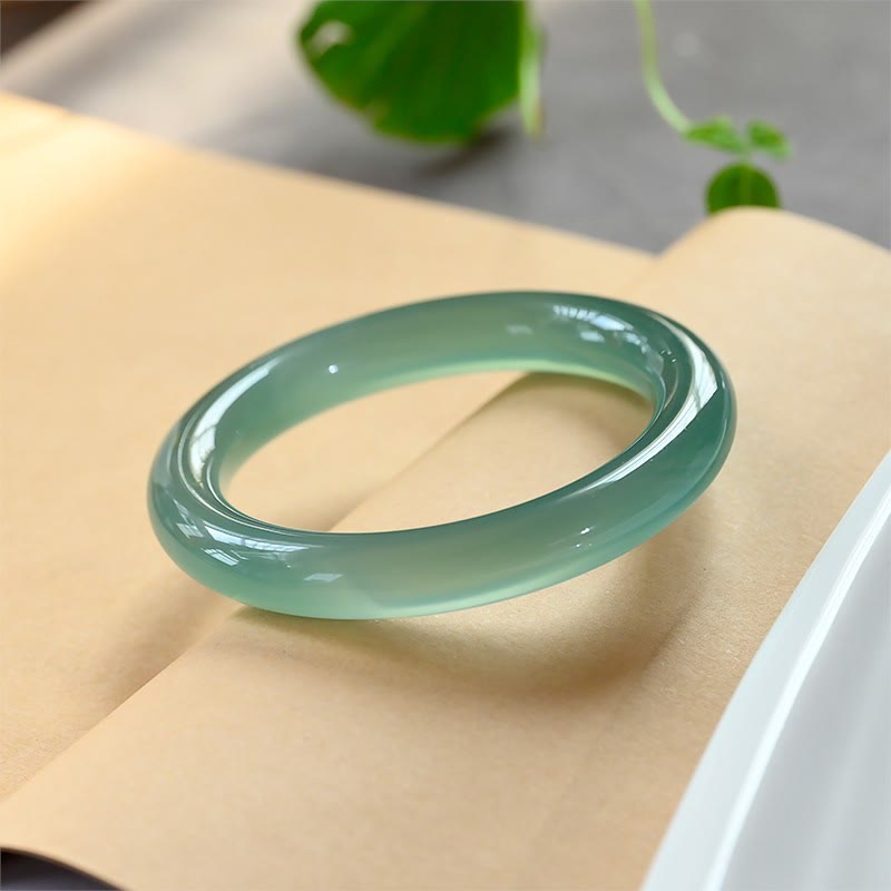 Wear FengShui Natural Green Chalcedony Strength Bangle Bracelet