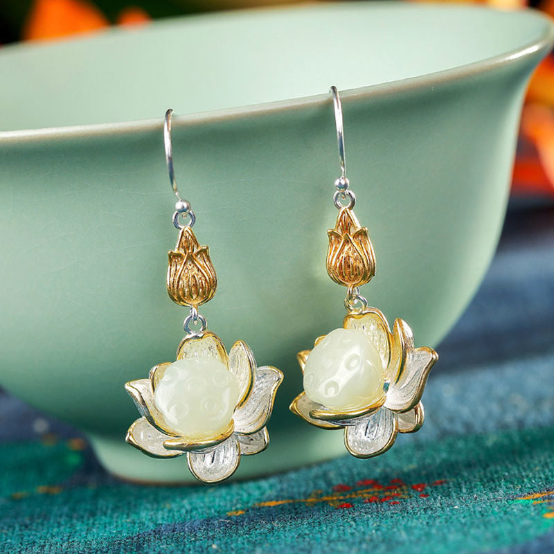 Wear FengShui White Jade Protection Harmony Drop Earrings