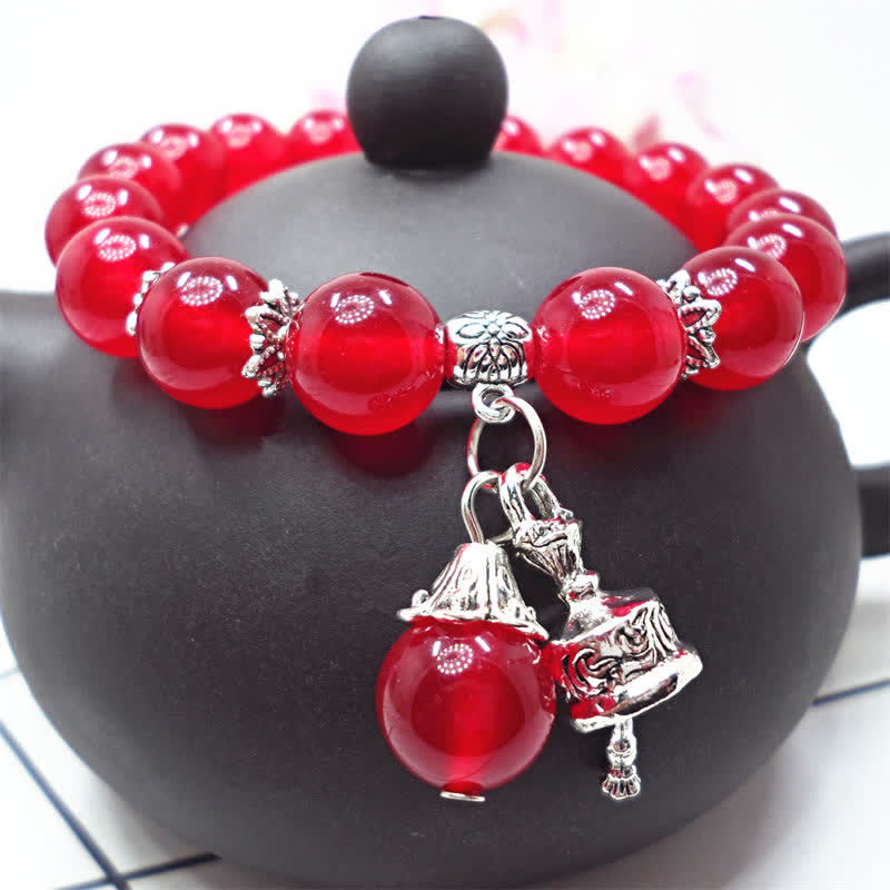 Wear FengShui Vintage Crystal Chalcedony Stone Energy Beaded Bell Charm Bracelet