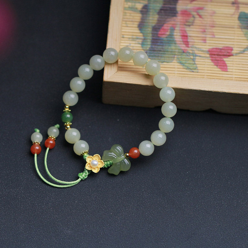 Wear FengShui 925 Sterling Silver Jade Luck Flower Butterfly Bracelet