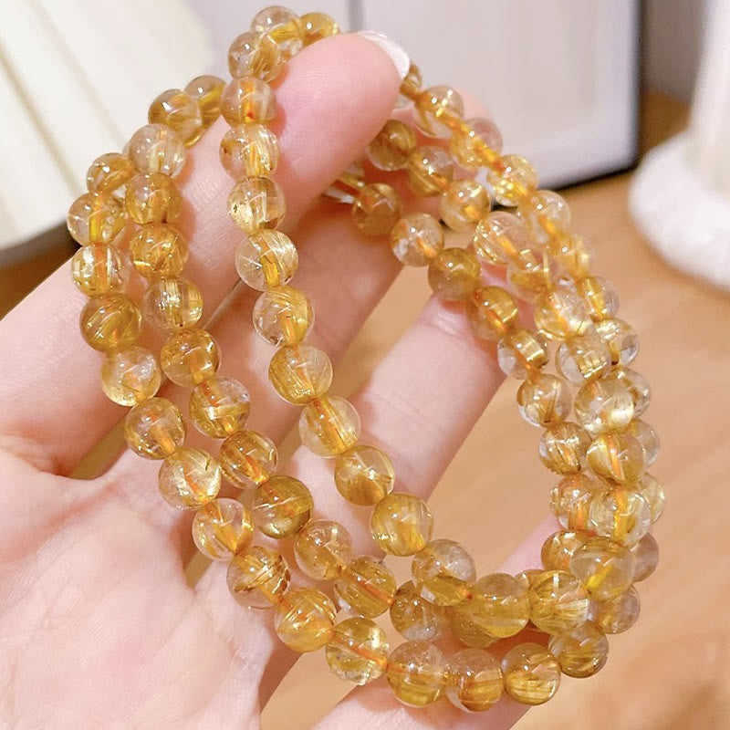 Wear FengShui Natural Gold Rutilated Quartz Sun Stone Kyanite Wealth Bracelet