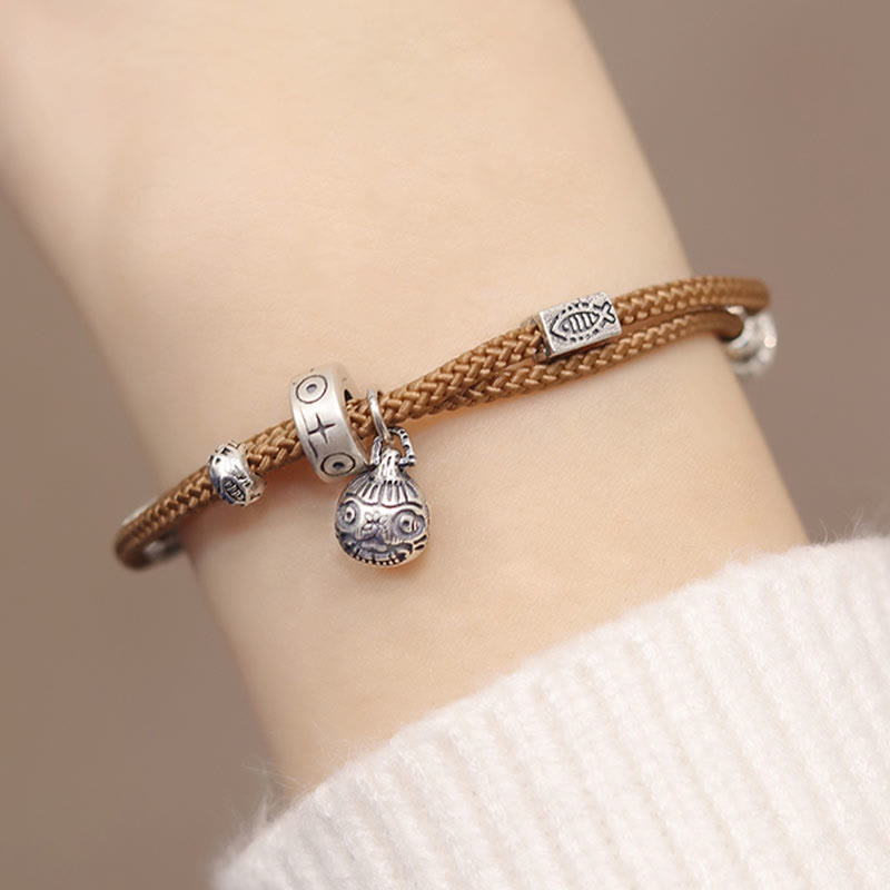 Wear FengShui 925 Sterling Silver Gold Swallowing Beast Koi Fish Wealth Handcrafted Braided Bracelet