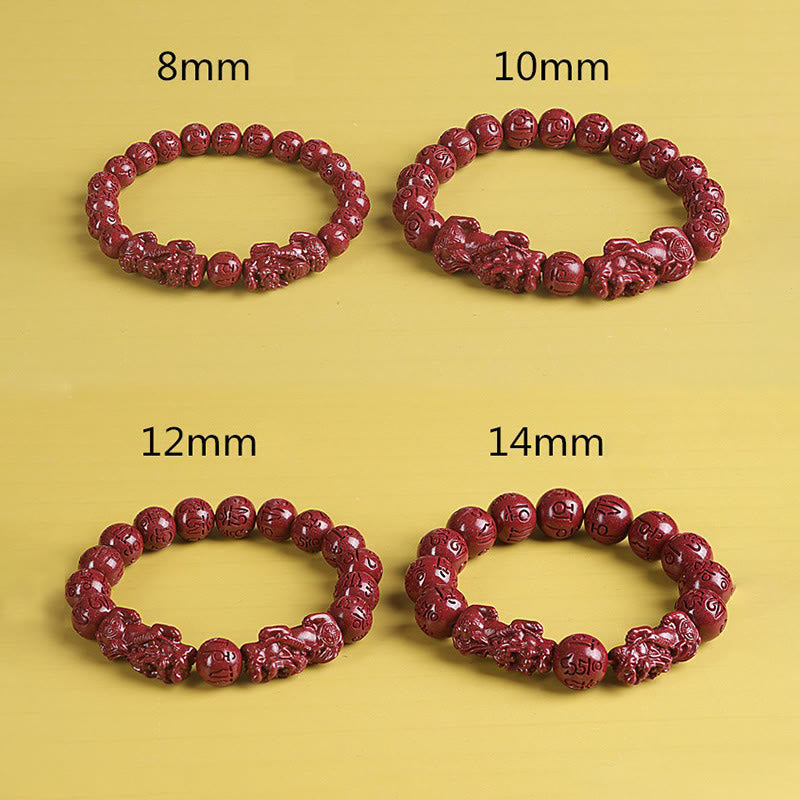 Wear FengShui Natural Double PiXiu Cinnabar Om Mani Padme Hum Wealth Luck Bead Bracelet