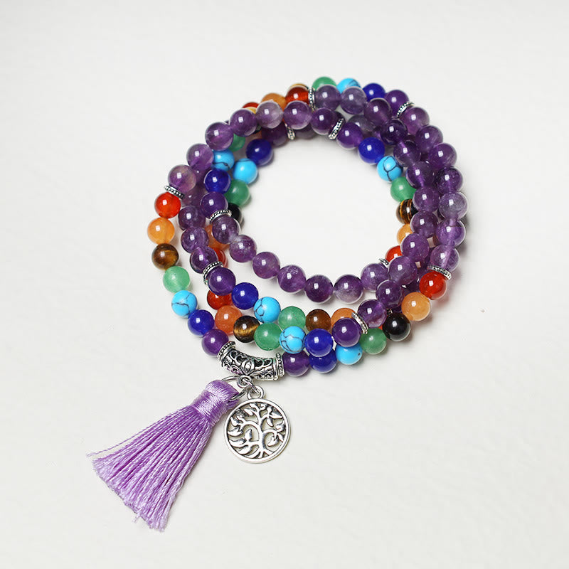 Wear FengShui Healing Crystal Mala Prayer Beads 108 Meditation Healing Multilayer Bracelet Necklace