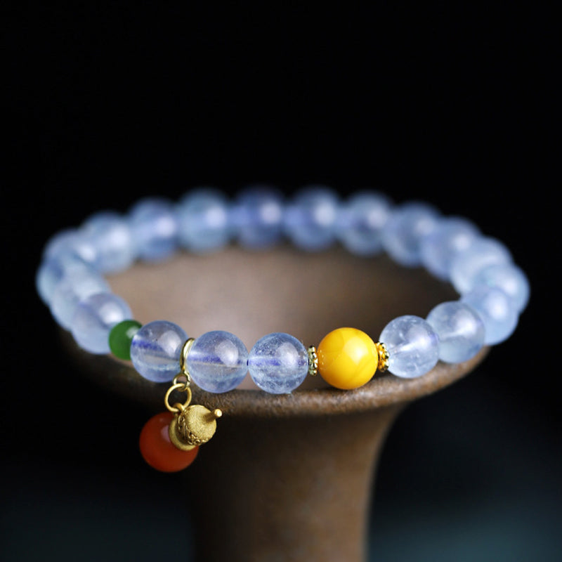 Wear FengShui Aquamarine Red Agate Peace Gourd Charm Bracelet