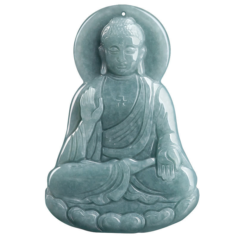 Wear FengShui Amitabha Buddha Natural Jade Lotus Amulet Compassion String Necklace Pendant