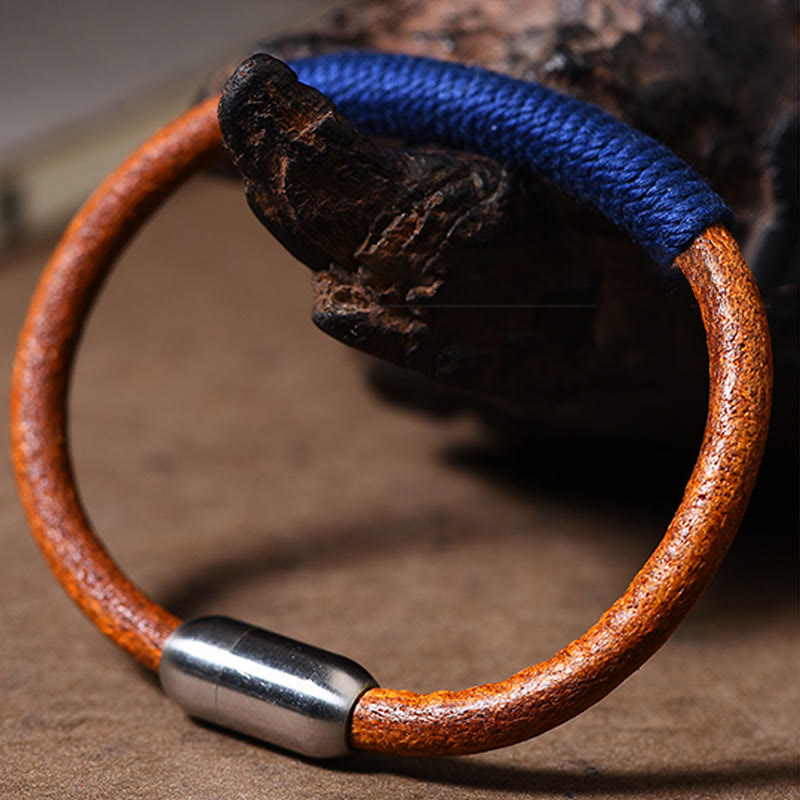 Wear FengShui Tibetan Leather Handmade Five Elements Luck Braid String Buckle Bracelet