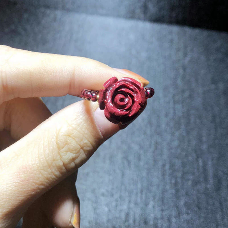Wear FengShui Garnet Cinnabar Lucky Bead PiXiu Om Mani Padme Hum Rose Protection Ring