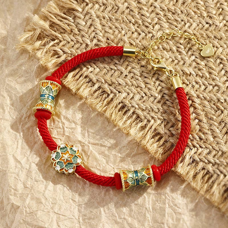 Wear FengShui Dunhuang 925 Sterling Silver Lotus Drum New Beginning Red Rope Bracelet