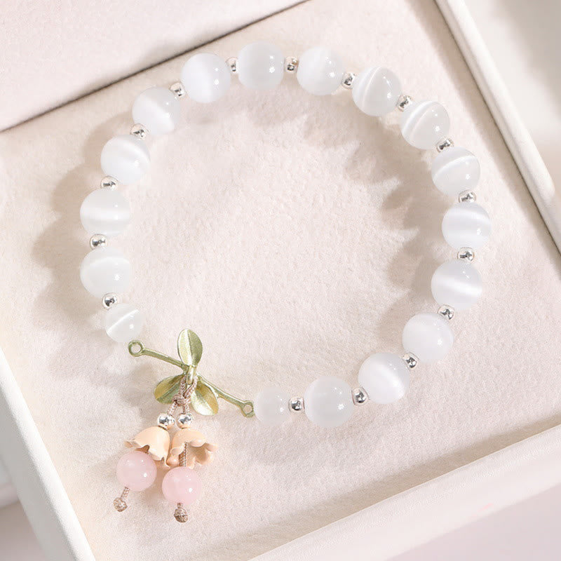 Wear FengShui Cat's Eye Green Aventurine Blue Chalcedony Pink Crystal Peace Orchid Charm Bracelet