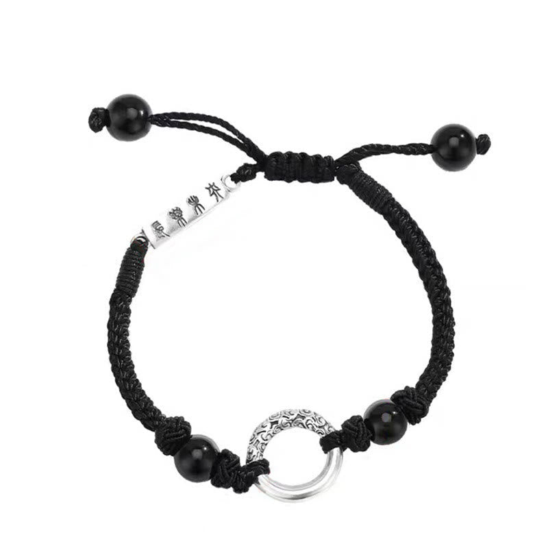Wear FengShui 925 Sterling Silver Black Onyx Peace Buckle Protection Bracelet
