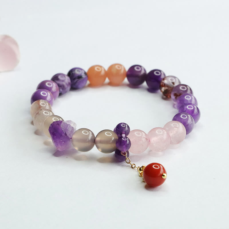 Wear FengShui Natural Amethyst Crystal Inner Peace Healing Bead Charm Bracelet