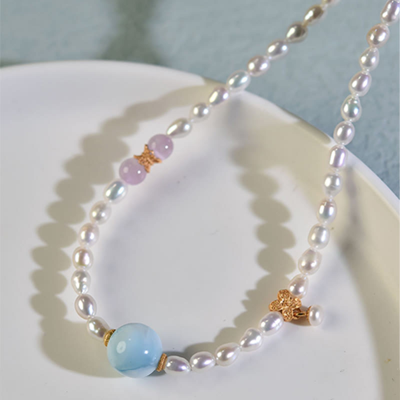 Wear FengShui 925 Sterling Silver Natural Pearl Larimar Sincerity Necklace Pendant