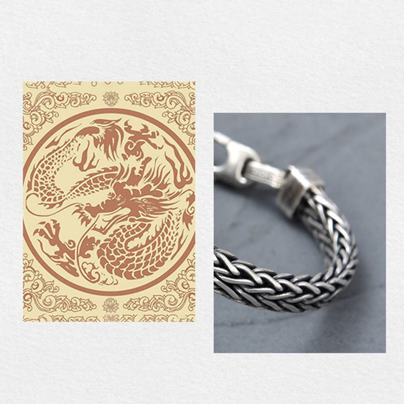 Wear FengShui Retro Blue Acrylic Dragon Keel Braided Design Healing Wealth Buckle Bracelet