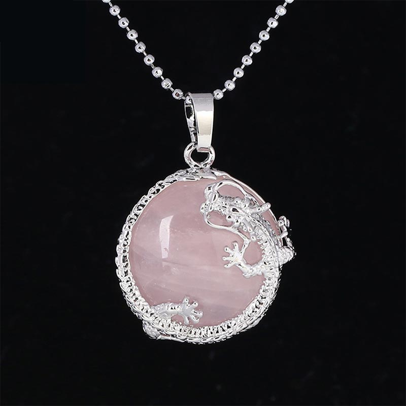 Wear FengShui Chinese Dragon Natural Quartz Crystal Healing Energy Necklace Pendant
