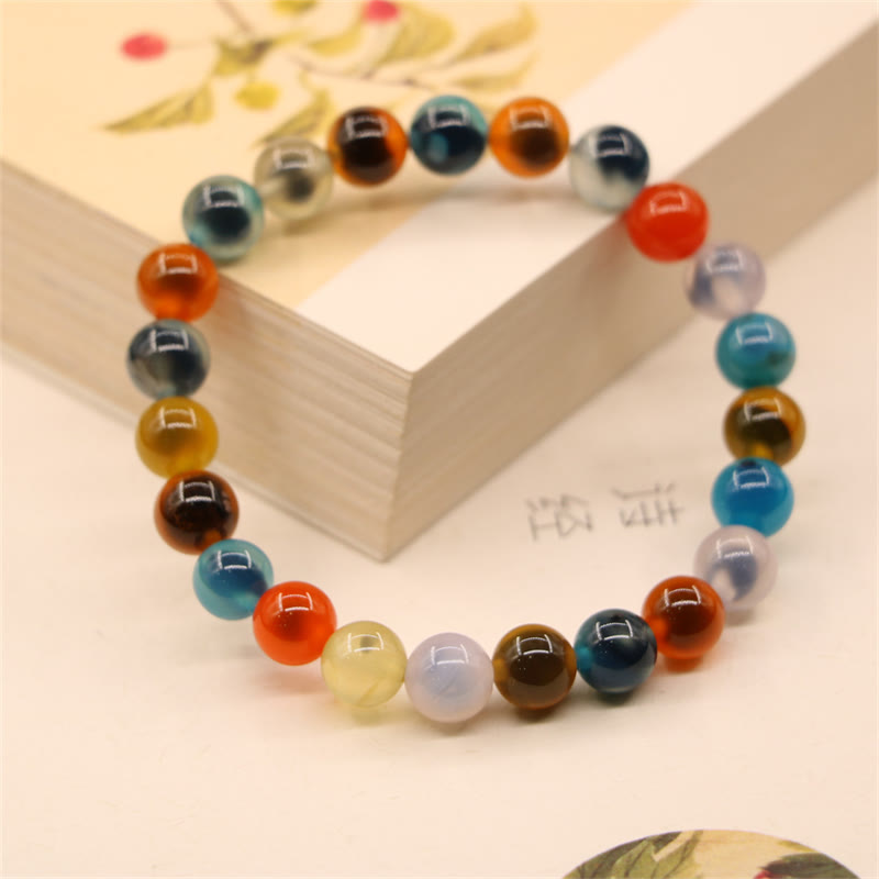Wear FengShui Colorful Candy Agate Healing Strength Bead Bracelet