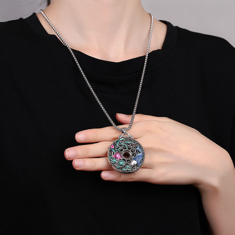 Wear FengShui Koi Fish Lotus Peace Buckle Fu Character Wealth Luck Necklace Pendant