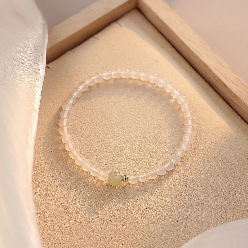 Wear FengShui Natural White Agate Jade Luck Protection Bracelet
