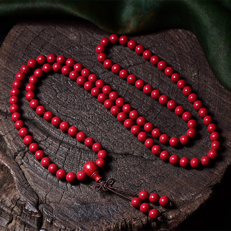Wear FengShui 108 Mala Beads Cinnabar Om Mani Padme Hum Pattern Engraved Blessing Bracelet