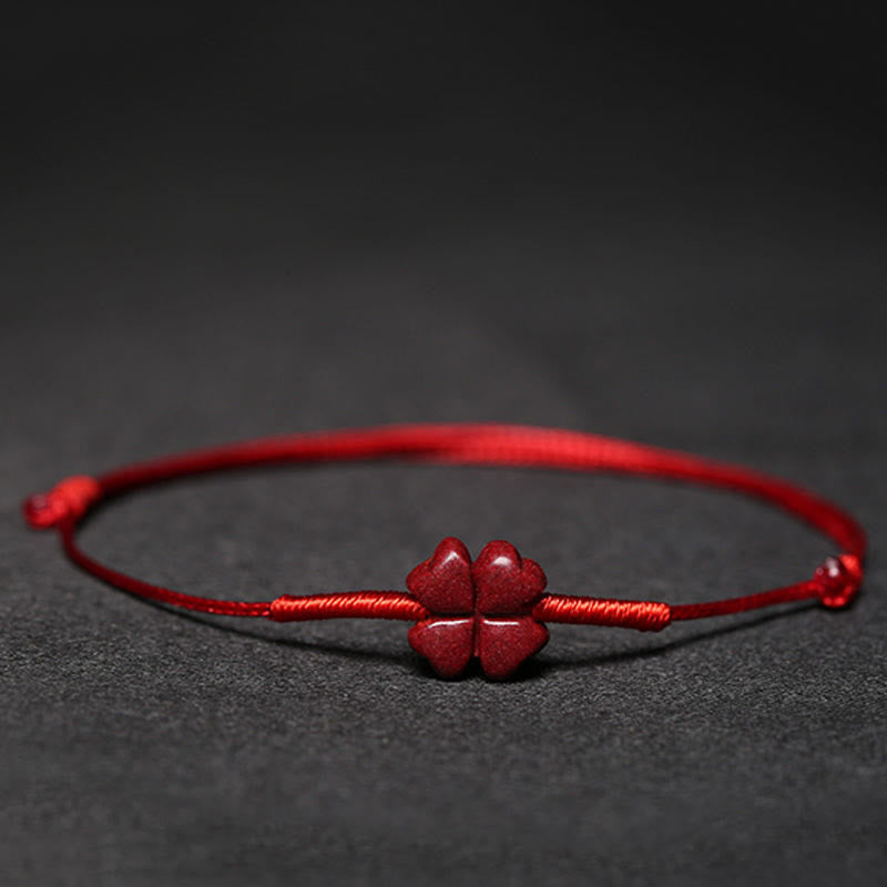 Wear FengShui Handmade Plum Blossom Four Leaf Clover PiXiu Lotus Koi Fish Cinnabar Blessing Braid Bracelet
