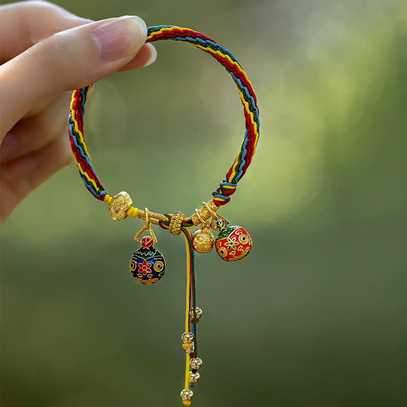 Wear FengShui Gold Swallowing Beast Family Luck Reincarnation Knot Colorful String Bracelet