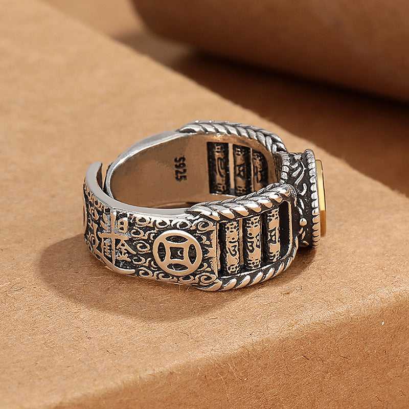Wear FengShui Tibetan Om Mani Padme Hum Carved Design Copper Coin Purity Rotatable Ring