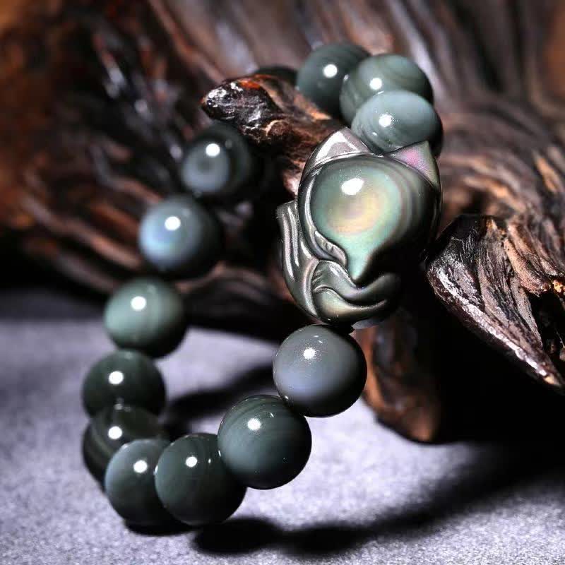 Wear FengShui Rainbow Obsidian Fox Healing Positive Bracelet