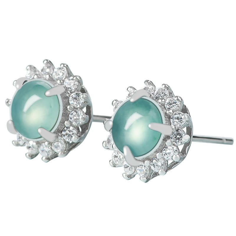 Wear FengShui 925 Sterling Silver Round Jade Luck Abundance Stud Earrings