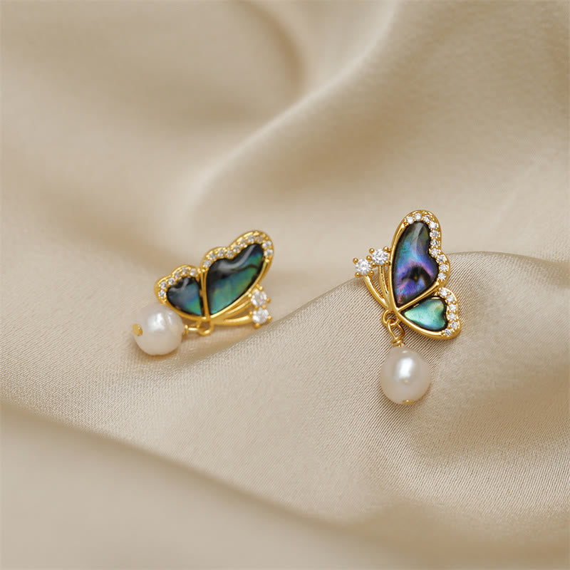 Wear FengShui 18K Gold Plated Copper Pearl Butterfly Love Stud Earrings