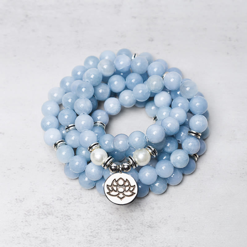 Wear FengShui 108 Mala Beads Aquamarine Healing Bracelet