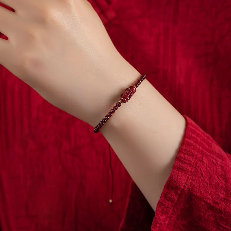 Wear FengShui Garnet Cinnabar PiXiu Blessing Calm String Bracelet