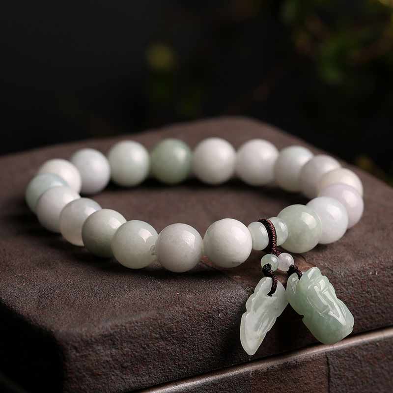 Wear FengShui Natural Jade Pi Xiu Buddha Gourd Apple Success Bracelet