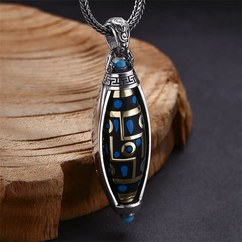 Wear FengShui Tibetan Om Mani Padme Hum Nine-Eye Dzi Bead Pattern Peace Purity Rotatable Necklace Pendant