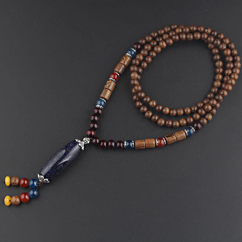 Wear FengShui Tibetan Wenge Wood Bodhi Seed Agate Balance Peace Necklace Pendant