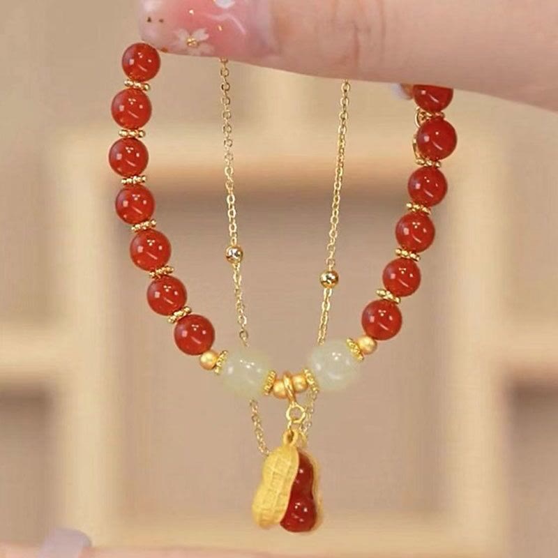 Wear FengShui Jade Leaf Ginkgo Tulip Peanut Fu Character Luck Beaded Bracelet